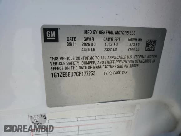 ✅ 2012 Chevrolet Malibu LTZ • VIN: 1G1ZE5EU7CF177253 • Lot: 75798494. Listed on Copart with 116,903 mi. Free auction sales archive from the USA and detailed vehicle history report at DreamBid. Image 12.