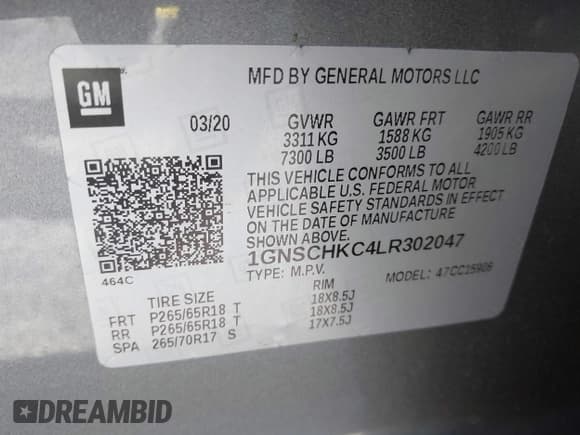 ✅ 2020 Chevrolet Suburban LT • VIN: 1GNSCHKC4LR302047 • Lot: 42518927. Listed on IAAI with 105,760 mi. Free auction sales archive from the USA and detailed vehicle history report at DreamBid. Image 9.