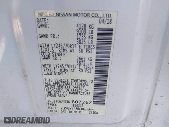 ✅ 2018 Nissan NV Cargo S • VIN: 1N6BF0KY3JN807267 • Лот: 41141005. Опубликован ранее на IAAI с пробегом 139 412 миль. Бесплатный доступ к архиву аукционных продаж из США и подробный отчёт об истории автомобиля на DreamBid. Изображение 9.