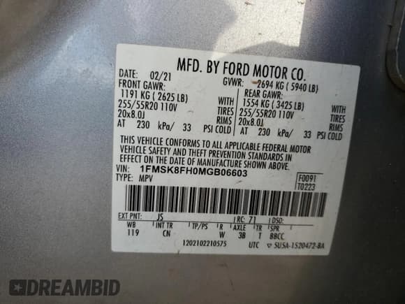 ✅ 2021 Ford Explorer Limited • VIN: 1FMSK8FH0MGB06603 • Lot: 90671525. Wystawiony na Copart z przebiegiem Nie podano. Bezpłatny archiwum sprzedaży aukcyjnych z USA i szczegółowy raport historii pojazdu na DreamBid. Zdjęcie 14.