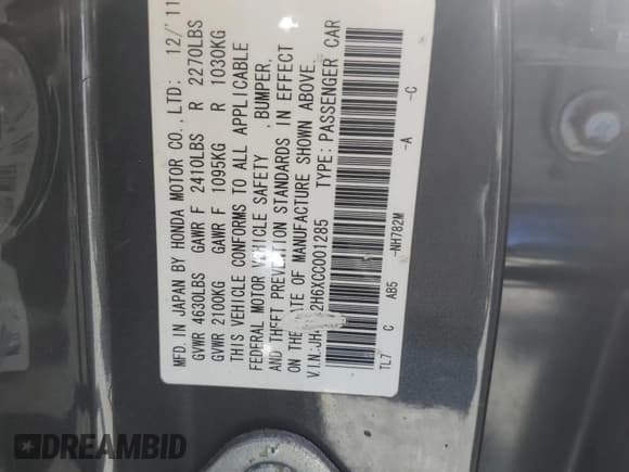 ✅ 2012 Acura TSX Technology • VIN: JH4CW2H6XCC001285 • Lot: 48517585. Listed on Copart with 163,953 mi. Free auction sales archive from the USA and detailed vehicle history report at DreamBid. Image 12.