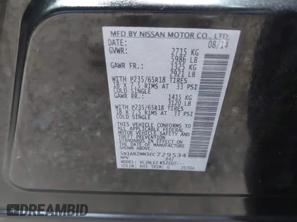 ✅ 2014 Nissan Pathfinder SV • VIN: 5N1AR2MM3EC729534 • Lot: 42959732. Listed on IAAI with 130,625 mi. Free auction sales archive from the USA and detailed vehicle history report at DreamBid. Image 9.