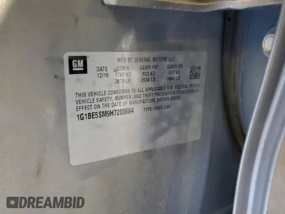 2017 Chevrolet Cruze LT с VIN 1G1BE5SM9H7200684, выставлен на аукционе Copart как лот 86697505 с пробегом 42 543 миль миль и Списание • Salvage title. История ставок и продаж доступна на DreamBid. Изображение 12.