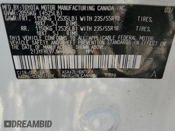✅ 2018 Toyota RAV4 Limited • VIN: 2T3YFREV7JW461283 • Lot: 87471955. Wystawiony na Copart z przebiegiem 137 572 mil. Bezpłatny archiwum sprzedaży aukcyjnych z USA i szczegółowy raport historii pojazdu na DreamBid. Zdjęcie 13.