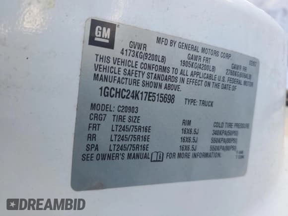 ✅ 2007 Chevrolet Silverado 2500HD Work Truck • VIN: 1GCHC24K17E515698 • Лот: 44926895. Опубликован ранее на Copart с пробегом 312 974 миль. Бесплатный доступ к архиву аукционных продаж из США и подробный отчёт об истории автомобиля на DreamBid. Изображение 12.