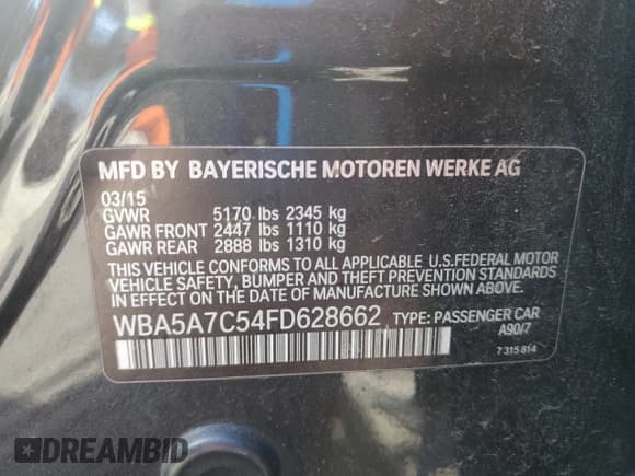 ✅ 2015 BMW 5 Series 528i xDrive • VIN: WBA5A7C54FD628662 • Lot: 85680955. Listed on Copart with 152,016 mi. Free auction sales archive from the USA and detailed vehicle history report at DreamBid. Image 12.