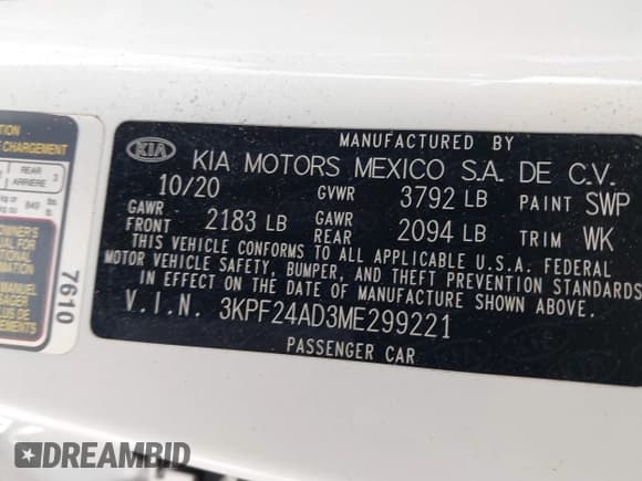 ✅ 2021 Kia Forte LXS • VIN: 3KPF24AD3ME299221 • Lot: 41893062. Listed on IAAI with 62,961 mi. Free auction sales archive from the USA and detailed vehicle history report at DreamBid. Image 9.
