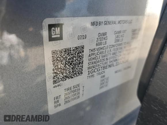 ✅ 2020 Chevrolet Colorado 4WD Work Truck • VIN: 1GCGTBEN0L1102614 • Lot: 80663015. Wystawiony na Copart z przebiegiem 137 434 mil. Bezpłatny archiwum sprzedaży aukcyjnych z USA i szczegółowy raport historii pojazdu na DreamBid. Zdjęcie 12.