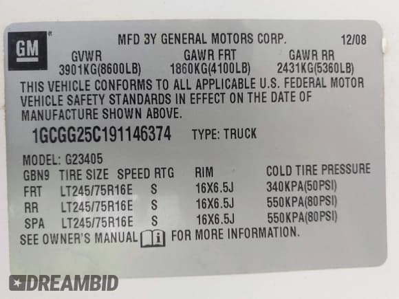 ✅ 2009 Chevrolet Express Cargo • VIN: 1GCGG25C191146374 • Lot: 42362448. Listed on IAAI with 318,817 mi. Free auction sales archive from the USA and detailed vehicle history report at DreamBid. Image 9.