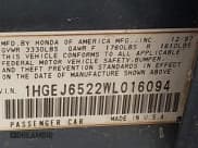 ✅ 1998 Honda Civic DX • VIN: 1HGEJ6522WL016094 • Lot: 43785942. Listed on IAAI with 190,730 mi. Free auction sales archive from the USA and detailed vehicle history report at DreamBid. Image 9.