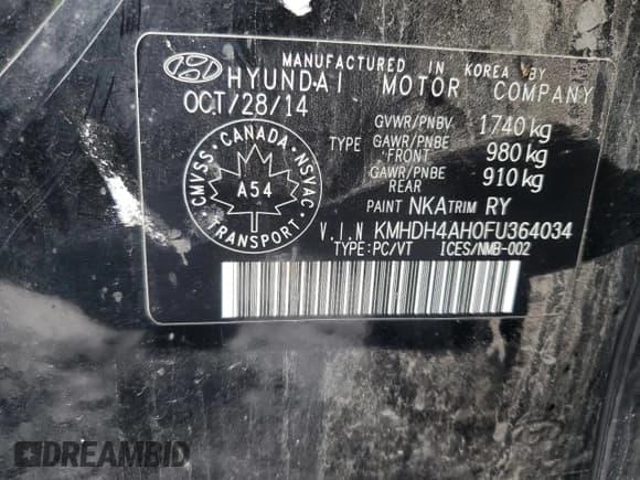 ✅ 2015 Hyundai Elantra Sport • VIN: KMHDH4AH0FU364034 • Lot: 86508315. Listed on Copart with 174,443 mi. Free auction sales archive from the USA and detailed vehicle history report at DreamBid. Image 12.