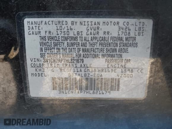 ✅ 2017 Nissan Versa S • VIN: 3N1CN7AP7HL821679 • Лот: 43523035. Опубликован ранее на IAAI с пробегом 146 319 миль. Бесплатный доступ к архиву аукционных продаж из США и подробный отчёт об истории автомобиля на DreamBid. Изображение 9.