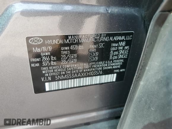 ✅ 2019 Hyundai Santa Fe Limited • VIN: 5NMS53AAXKH103576 • Lot: 70381234. Wystawiony na Copart z przebiegiem 84 638 mil. Bezpłatny archiwum sprzedaży aukcyjnych z USA i szczegółowy raport historii pojazdu na DreamBid. Zdjęcie 13.