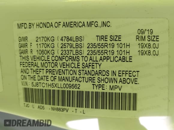 ✅ 2020 Acura RDX Technology • VIN: 5J8TC1H5XLL009562 • Lot: 43382861. Listed on IAAI with 32,563 mi. Free auction sales archive from the USA and detailed vehicle history report at DreamBid. Image 9.