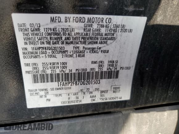 ✅ 2013 Ford Taurus Limited • VIN: 1FAHP2F87DG201503 • Лот: 64700845. Опубликован ранее на Copart с пробегом Не указан. Бесплатный доступ к архиву аукционных продаж из США и подробный отчёт об истории автомобиля на DreamBid. Изображение 12.