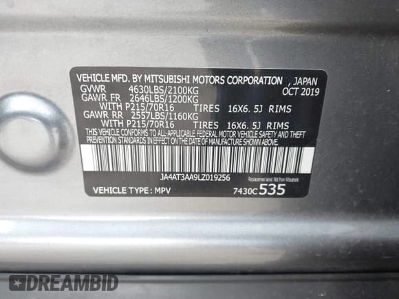 ✅ 2020 Mitsubishi Eclipse Cross ES • VIN: JA4AT3AA9LZ019256 • Лот: 41282686. Опубликован ранее на IAAI с пробегом 77 725 миль. Бесплатный доступ к архиву аукционных продаж из США и подробный отчёт об истории автомобиля на DreamBid. Изображение 9.
