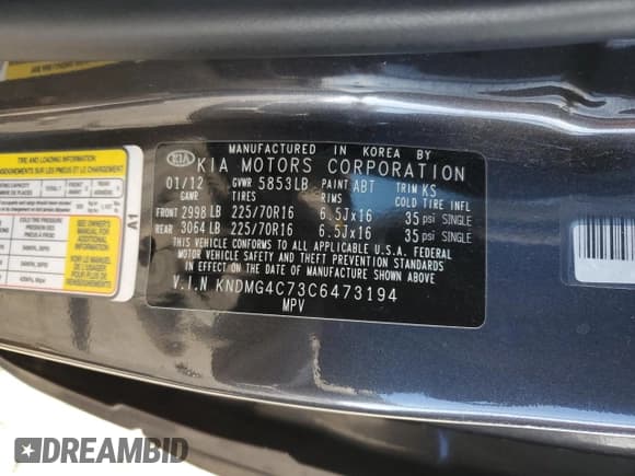 ✅ 2012 Kia Sedona LX • VIN: KNDMG4C73C6473194 • Лот: 91244845. Опубликован ранее на Copart с пробегом 184 576 миль. Бесплатный доступ к архиву аукционных продаж из США и подробный отчёт об истории автомобиля на DreamBid. Изображение 13.