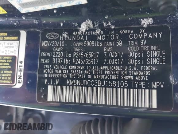 2011 Hyundai Veracruz GLS с VIN KM8NUDCC3BU158105, выставлен на аукционе IAAI как лот 41728562 с пробегом 164 732 миль миль и . История ставок и продаж доступна на DreamBid. Изображение 9.