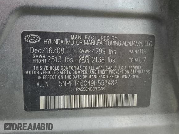 ✅ 2009 Hyundai Sonata GLS • VIN: 5NPET46C49H553482 • Лот: 44535235. Опубликован ранее на Copart с пробегом 138 483 миль. Бесплатный доступ к архиву аукционных продаж из США и подробный отчёт об истории автомобиля на DreamBid. Изображение 12.