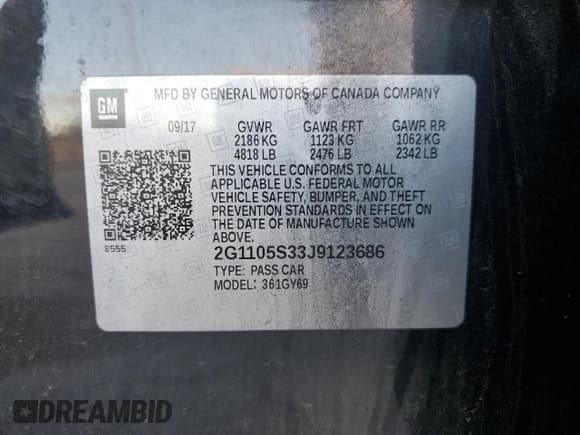 ✅ 2018 Chevrolet Impala LT • VIN: 2G1105S33J9123686 • Lot: 91582865. Listed on Copart with 67,760 mi. Free auction sales archive from the USA and detailed vehicle history report at DreamBid. Image 12.