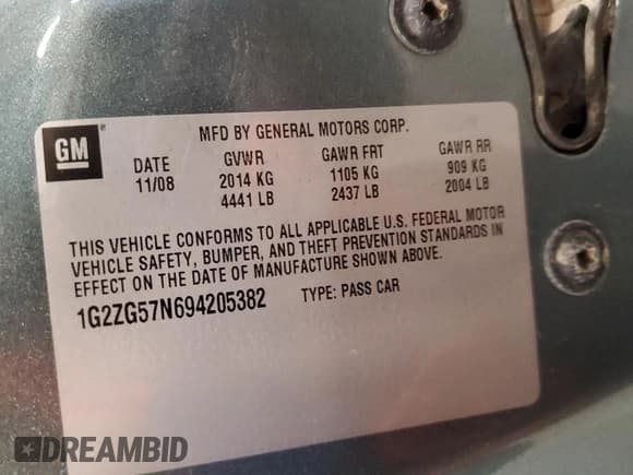 ✅ 2009 Pontiac G6 1SA • VIN: 1G2ZG57N694205382 • Lot: 49172105. Wystawiony na Copart z przebiegiem Nie podano. Bezpłatny archiwum sprzedaży aukcyjnych z USA i szczegółowy raport historii pojazdu na DreamBid. Zdjęcie 12.