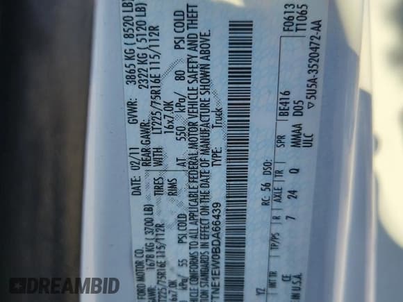 ✅ 2011 Ford Econoline Cargo Commercial • VIN: 1FTNE1EW0BDA66439 • Lot: 90088595. Listed on Copart with 146,472 mi. Free auction sales archive from the USA and detailed vehicle history report at DreamBid. Image 13.