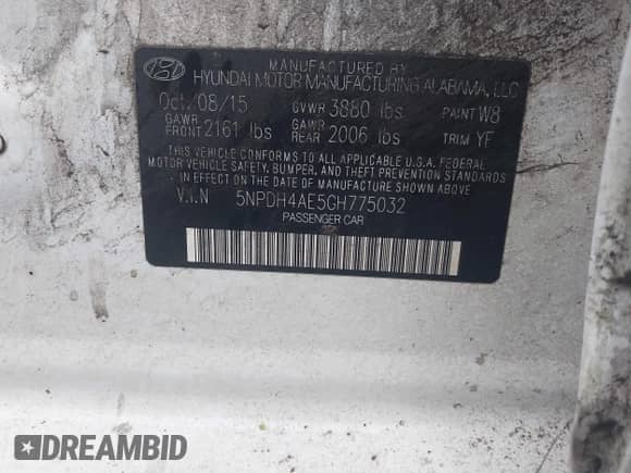 2016 Hyundai Elantra SE with VIN 5NPDH4AE5GH775032, listed as a IAAI auction lot 43592526 with 218,744 mi miles and . Bid and sale history available at DreamBid. Image 9.