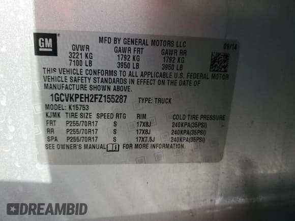 ✅ 2015 Chevrolet Silverado 1500 Work Truck • VIN: 1GCVKPEH2FZ155287 • Lot: 82664795. Wystawiony na Copart z przebiegiem 86 527 mil. Bezpłatny archiwum sprzedaży aukcyjnych z USA i szczegółowy raport historii pojazdu na DreamBid. Zdjęcie 12.