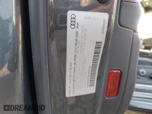 ✅ 2019 Audi RS 5 Sportback • VIN: WUABWCF55KA907578 • Lot: 81042895. Listed on Copart with 55,110 mi. Free auction sales archive from the USA and detailed vehicle history report at DreamBid. Image 12.