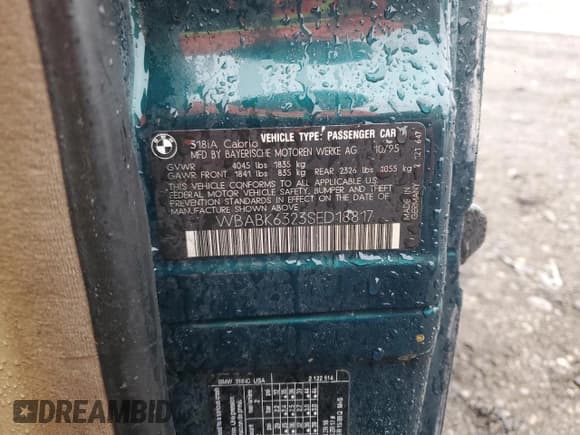 ✅ 1995 BMW 3 Series 318i • VIN: WBABK6323SED18817 • Лот: 52275515. Опубликован ранее на Copart с пробегом Не указан. Бесплатный доступ к архиву аукционных продаж из США и подробный отчёт об истории автомобиля на DreamBid. Изображение 14.