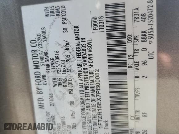 ✅ 2007 Ford Ranger XL • VIN: 1FTZR15EX7PB00082 • Lot: 65899764. Listed on Copart with 163,910 mi. Free auction sales archive from the USA and detailed vehicle history report at DreamBid. Image 14.