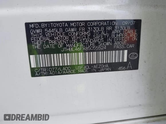 ✅ 2008 Lexus LS 460 • VIN: JTHBL46FX85055524 • Лот: 43566440. Опубликован ранее на IAAI с пробегом 196 976 миль. Бесплатный доступ к архиву аукционных продаж из США и подробный отчёт об истории автомобиля на DreamBid. Изображение 9.