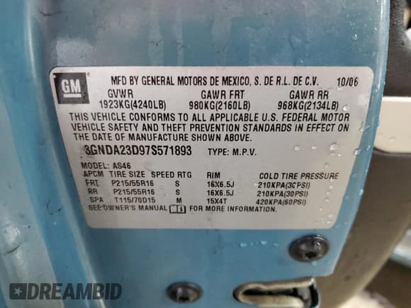 ✅ 2007 Chevrolet HHR LT • VIN: 3GNDA23D97S571893 • Lot: 48024735. Listed on Copart with 102,331 mi. Free auction sales archive from the USA and detailed vehicle history report at DreamBid. Image 13.