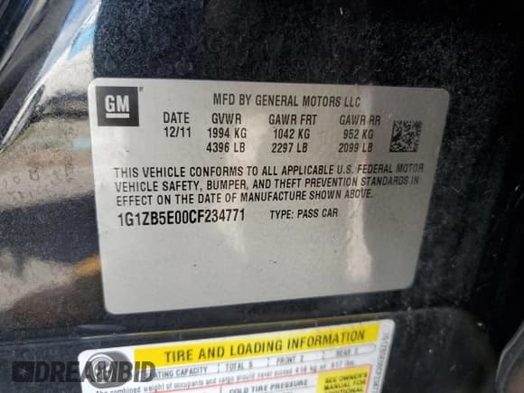 ✅ 2012 Chevrolet Malibu 1LS • VIN: 1G1ZB5E00CF234771 • Lot: 74905654. Listed on Copart with Not provided. Free auction sales archive from the USA and detailed vehicle history report at DreamBid. Image 13.