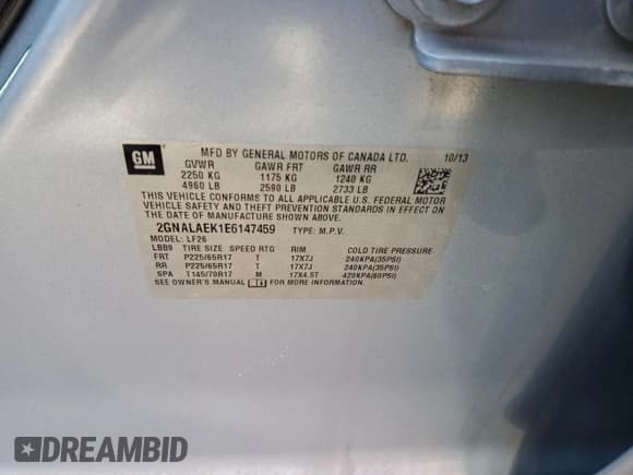 ✅ 2014 Chevrolet Equinox LS • VIN: 2GNALAEK1E6147459 • Лот: 70841534. Опубликован ранее на Copart с пробегом 36 731 миль. Бесплатный доступ к архиву аукционных продаж из США и подробный отчёт об истории автомобиля на DreamBid. Изображение 14.