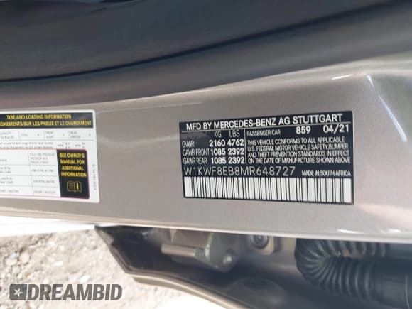 ✅ 2021 Mercedes-Benz C 300 • VIN: W1KWF8EB8MR648727 • Lot: 42794450. Wystawiony na IAAI z przebiegiem 48 928 mil. Bezpłatny archiwum sprzedaży aukcyjnych z USA i szczegółowy raport historii pojazdu na DreamBid. Zdjęcie 9.