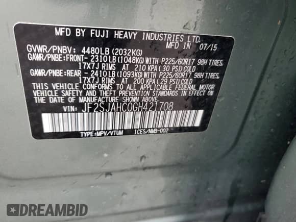 2016 Subaru Forester Limited с VIN JF2SJAHC0GH421708, выставлен на аукционе Copart как лот 71403785 с пробегом 74 546 миль миль и Списание • Salvage title. История ставок и продаж доступна на DreamBid. Изображение 13.