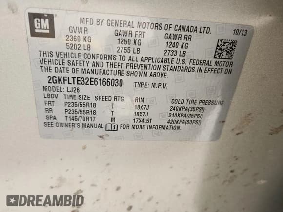 ✅ 2014 GMC Terrain SLT • VIN: 2GKFLTE32E6166030 • Lot: 70280525. Wystawiony na Copart z przebiegiem 156 135 mil. Bezpłatny archiwum sprzedaży aukcyjnych z USA i szczegółowy raport historii pojazdu na DreamBid. Zdjęcie 14.