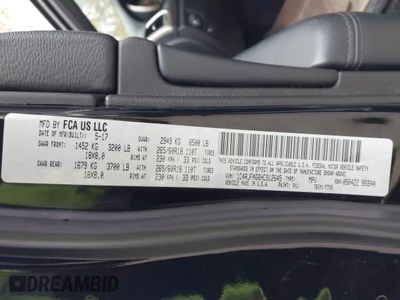 ✅ 2017 Jeep Grand Cherokee Altitude • VIN: 1C4RJFAG6HC912645 • Lot: 43526784. Listed on IAAI with 132,905 mi. Free auction sales archive from the USA and detailed vehicle history report at DreamBid. Image 9.