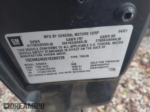 ✅ 2001 Chevrolet Silverado 2500HD • VIN: 1GCHK24U91E289728 • Лот: 43790003. Опубликован ранее на IAAI с пробегом 168 625 миль. Бесплатный доступ к архиву аукционных продаж из США и подробный отчёт об истории автомобиля на DreamBid. Изображение 9.