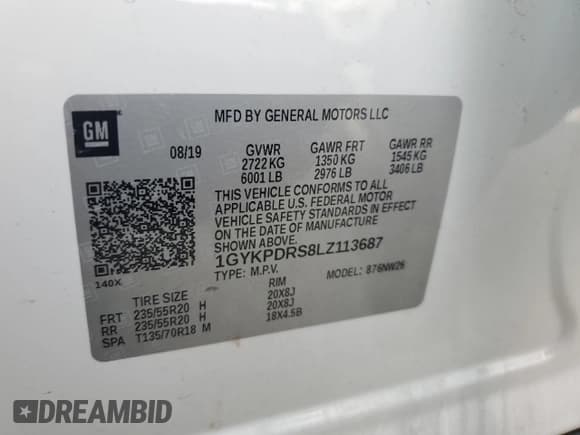 ✅ 2020 Cadillac XT6 AWD Premium Luxury • VIN: 1GYKPDRS8LZ113687 • Lot: 81945715. Listed on Copart with 119,700 mi. Free auction sales archive from the USA and detailed vehicle history report at DreamBid. Image 14.