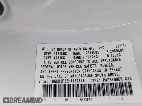 ✅ 2017 Honda Accord EX-L • VIN: 1HGCR2F88HA157648 • Lot: 43292040. Wystawiony na IAAI z przebiegiem 69 973 mil. Bezpłatny archiwum sprzedaży aukcyjnych z USA i szczegółowy raport historii pojazdu na DreamBid. Zdjęcie 9.