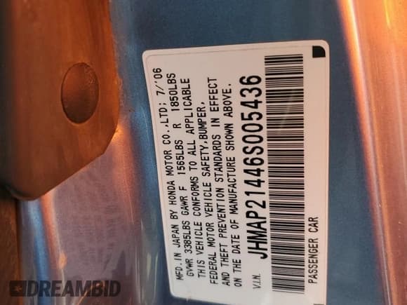 ✅ 2006 Honda S2000 • VIN: JHMAP21446S005436 • Lot: 66676895. Wystawiony na Copart z przebiegiem 96 324 mil. Bezpłatny archiwum sprzedaży aukcyjnych z USA i szczegółowy raport historii pojazdu na DreamBid. Zdjęcie 12.