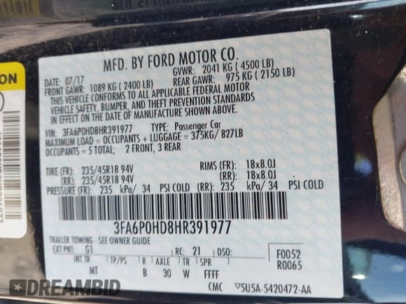 ✅ 2017 Ford Fusion SE • VIN: 3FA6P0HD8HR391977 • Lot: 43726171. Listed on IAAI with 179,806 mi. Free auction sales archive from the USA and detailed vehicle history report at DreamBid. Image 9.