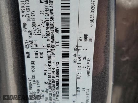 ✅ 2018 Ford Escape Titanium • VIN: 1FMCU9J98JUB69742 • Lot: 80249465. Listed on Copart with 117,724 mi. Free auction sales archive from the USA and detailed vehicle history report at DreamBid. Image 13.