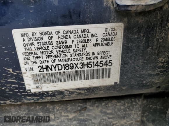 ✅ 2003 Acura MDX Touring • VIN: 2HNYD189X3H514545 • Лот: 49901885. Опубликован ранее на Copart с пробегом 310 735 миль. Бесплатный доступ к архиву аукционных продаж из США и подробный отчёт об истории автомобиля на DreamBid. Изображение 15.