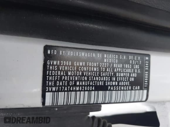 ✅ 2017 Volkswagen Beetle Fleet • VIN: 3VWF17AT4HM626004 • Lot: 42147504. Listed on IAAI with 67,929 mi. Free auction sales archive from the USA and detailed vehicle history report at DreamBid. Image 9.