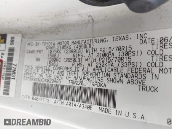 ✅ 2013 Toyota Tacoma • VIN: 5TFNX4CNXDX029485 • Lot: 43059359. Listed on IAAI with 241,403 mi. Free auction sales archive from the USA and detailed vehicle history report at DreamBid. Image 9.