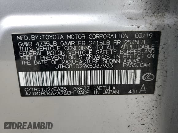 ✅ 2019 Lexus IS 300 • VIN: JTHC81D29K5037933 • Lot: 59899885. Listed on Copart with 27,930 mi. Free auction sales archive from the USA and detailed vehicle history report at DreamBid. Image 12.