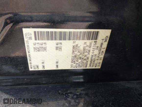 ✅ 2017 Nissan Maxima S • VIN: 1N4AA6AP4HC448368 • Lot: 41791415. Listed on IAAI with 171,108 mi. Free auction sales archive from the USA and detailed vehicle history report at DreamBid. Image 9.